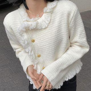 Frayed Trim Cropped Cardigan