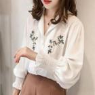 Puff-sleeve Floral Embroidery Shirt
