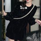 Puff-sleeve Velvet Dress Dress - Black - One Size