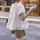 Set: Puff-sleeve Lace Top + Shorts + Camisole Top