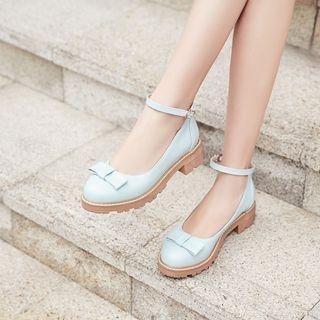Bow Faux-leather Low-heel Pumps