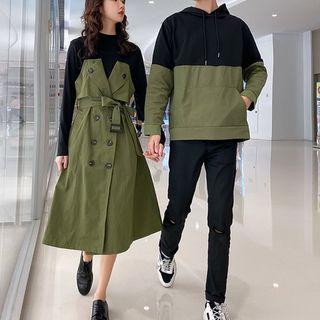 Couple Matching Color Block Hoodie / Long-sleeve T-shirt / A-line Dress