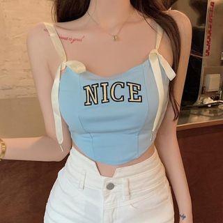 Spaghetti Strap Lettering Top Blue - One Size