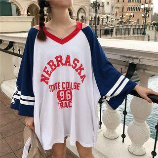3/4-sleeve Cutout Oversized T-shirt As Shown In Figure - One Size