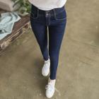 Elastic-waist Stitched Skinny Jeans