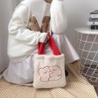 Cartoon Embroidered Fleece Handbag Bear - Red & White - One Size