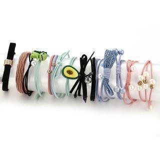 Elastic Hair Tie Set A01-14-21 - Black & Pink & Blue & Green - One Size