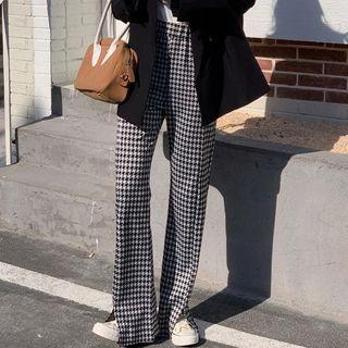 Houndstooth High-waist Straight-leg Pants Houndstooth - Black & White - One Size