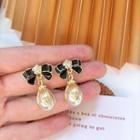 Bow Faux Pearl Drop Earring 1 Pair - Silver Pin - Black & White - One Size