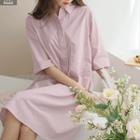 Rollup-sleeve A-line Midi Shirtdress