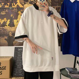 Contrast Collar Zip Polo Shirt