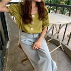 Puff-sleeve Single Button Blouse