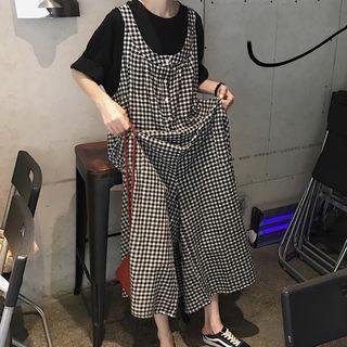 Checked Wide-leg Jumper Pants