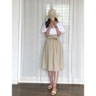 Paperbag-waist Linen Blend Midi Skirt With Sash