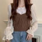 Bell-sleeve Lace Blouse / Sweater Vest
