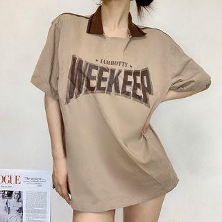 Short-sleeve Collar Lettering Print T-shirt