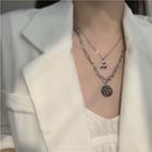 Flower & Cherry Pendant Layered Alloy Necklace 1 Pc - Flower & Cherry Pendant Layered Alloy Necklace - Silver - One Size