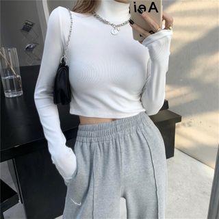 Plain Turtleneck Cropped Top