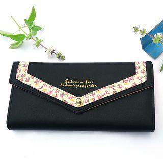 Floral Trim Snap Button Long Wallet