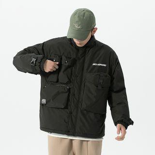 Lettering Print Zip Cargo Jacket