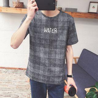 Lettering Plaid Short Sleeve T-shirt