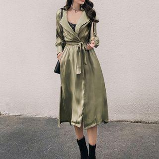 Open Front Velvet Trench Coat