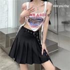 Print Crop Tank Top / Pleated Mini A-line Skirt