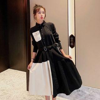 Panel Mock Two-piece Single-breasted Tie-waist Lace-up Dress