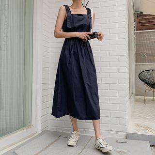 Shirred-strap Band-waist Dress