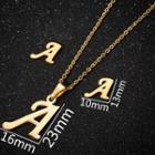 Set: Stainless Steel Lettering Pendant Necklace + Dangle Earring