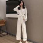 Set: Color Block Cardigan + Wide-leg Pants