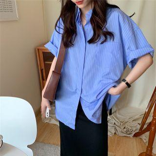 Striped Elbow-sleeve Shirt Stripe - One Size