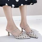 Dotted Pointy Toe High Heel Lace Mules