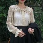 Double-collar Lace Blouse Champagne - One Size