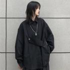 Long-sleeve Button-front Loose-fit Shirt Black - One Size