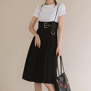 High-waist Pleated Jumper Skirt