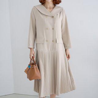 Sailor-collar Pleated-hem Midi Dress