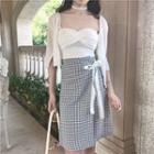 Strapless Wrapped Top / Wrap Front Plaid Midi Skirt