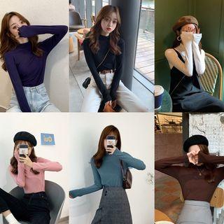 Plain Slim-fit Mock Neck Top