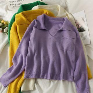 Collared Slim-fit V-neck Sweater In 8 Colors