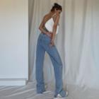 Asymmetrical Slit-hem Straight-cut Jeans