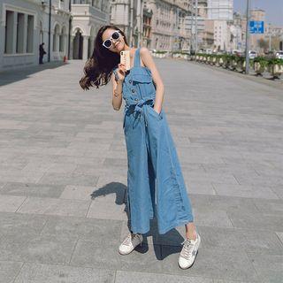 Denim Sleeveless Wide Leg Jumpsuit