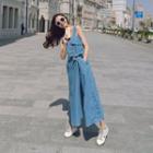 Denim Sleeveless Wide Leg Jumpsuit