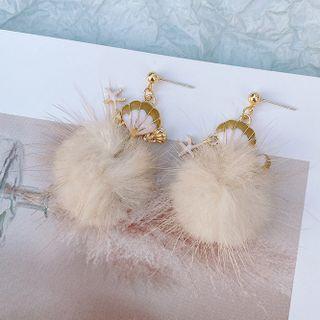 Shell Fluffy Pom Pom Drop Earring