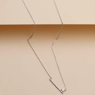925 Sterling Silver Bar Rhinestone Pendant Necklace Silver - One Size