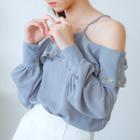 Floral Embroidered Off-shoulder Top Blue - One Size