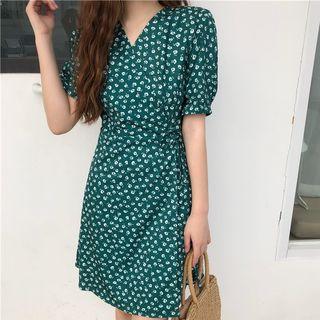 Floral Print V-neck Short Sleeve Dress
