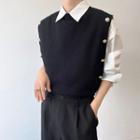 Button-detail Knit Vest Black - One Size