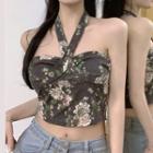 Floral Halter Cropped Tube Top Floral - Gray - One Size