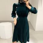 Velvet Midi A-line Pleated Dress